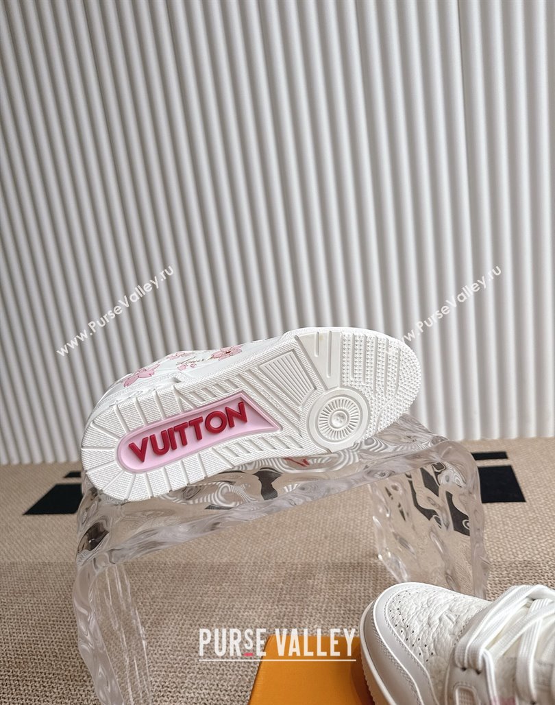 Louis Vuitton LV x TM Trainer Sneakers in Monogram Leather with Cherry Bloom Print White/Pink 2025 (KL-250422179)