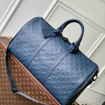 Louis Vuitton Keepall Bandouliere 50 Travel Bag in Navy Blue Monogram Shadow Leather M14840 2025 (KI-250523086)