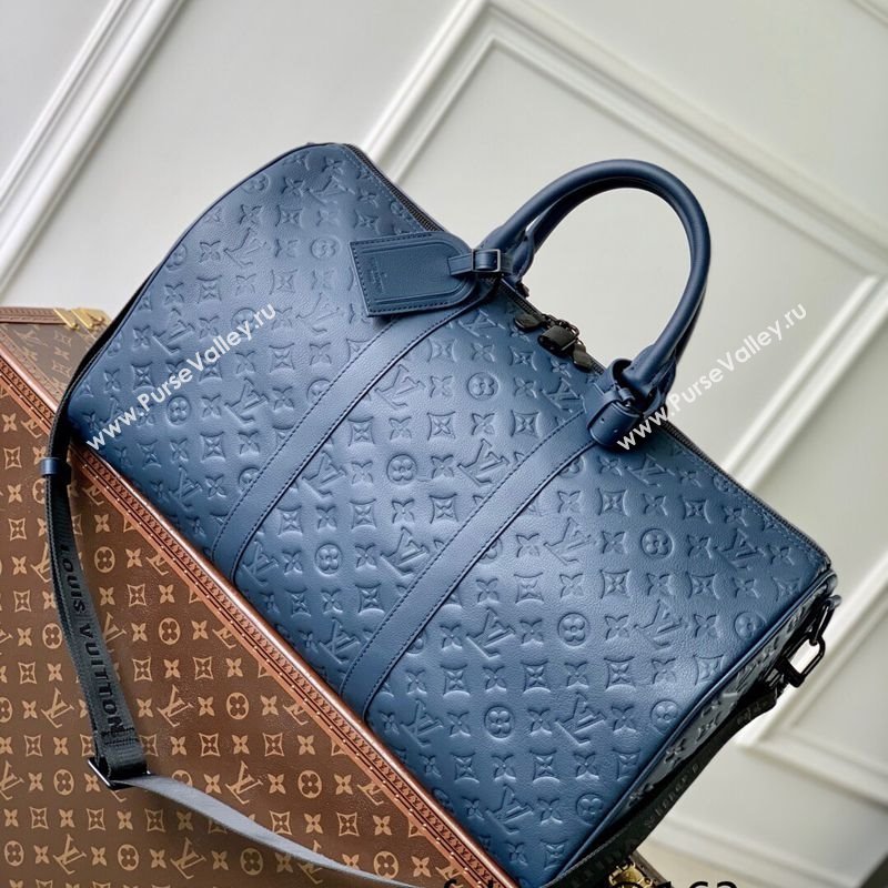 Louis Vuitton Keepall Bandouliere 50 Travel Bag in Navy Blue Monogram Shadow Leather M14840 2025 (KI-250523086)