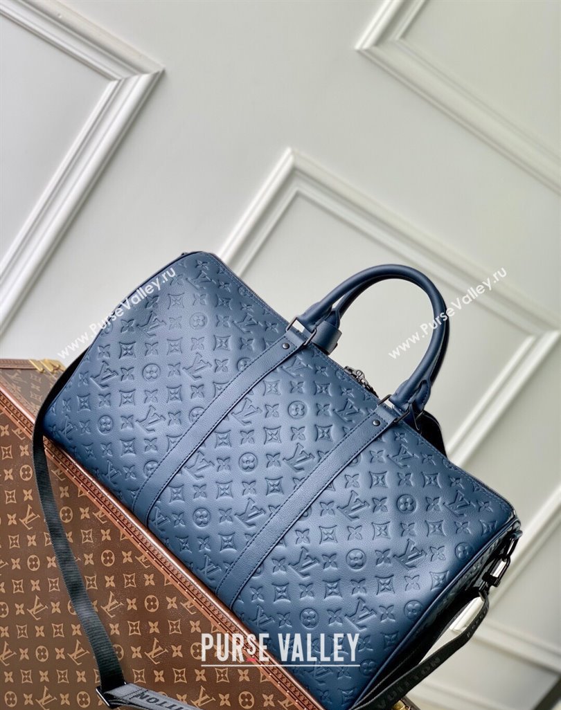 Louis Vuitton Keepall Bandouliere 50 Travel Bag in Navy Blue Monogram Shadow Leather M14840 2025 (KI-250523086)