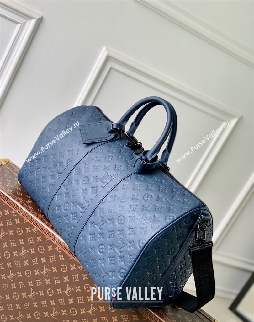 Louis Vuitton Keepall Bandouliere 50 Travel Bag in Navy Blue Monogram Shadow Leather M14840 2025 (KI-250523086)