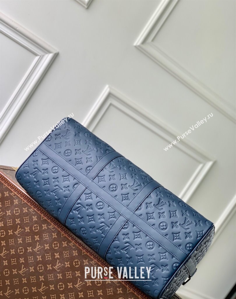 Louis Vuitton Keepall Bandouliere 50 Travel Bag in Navy Blue Monogram Shadow Leather M14840 2025 (KI-250523086)
