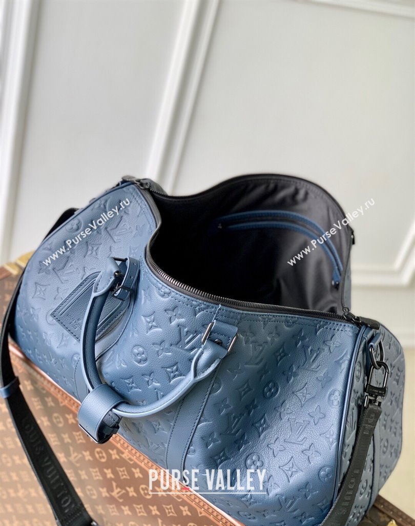Louis Vuitton Keepall Bandouliere 50 Travel Bag in Navy Blue Monogram Shadow Leather M14840 2025 (KI-250523086)