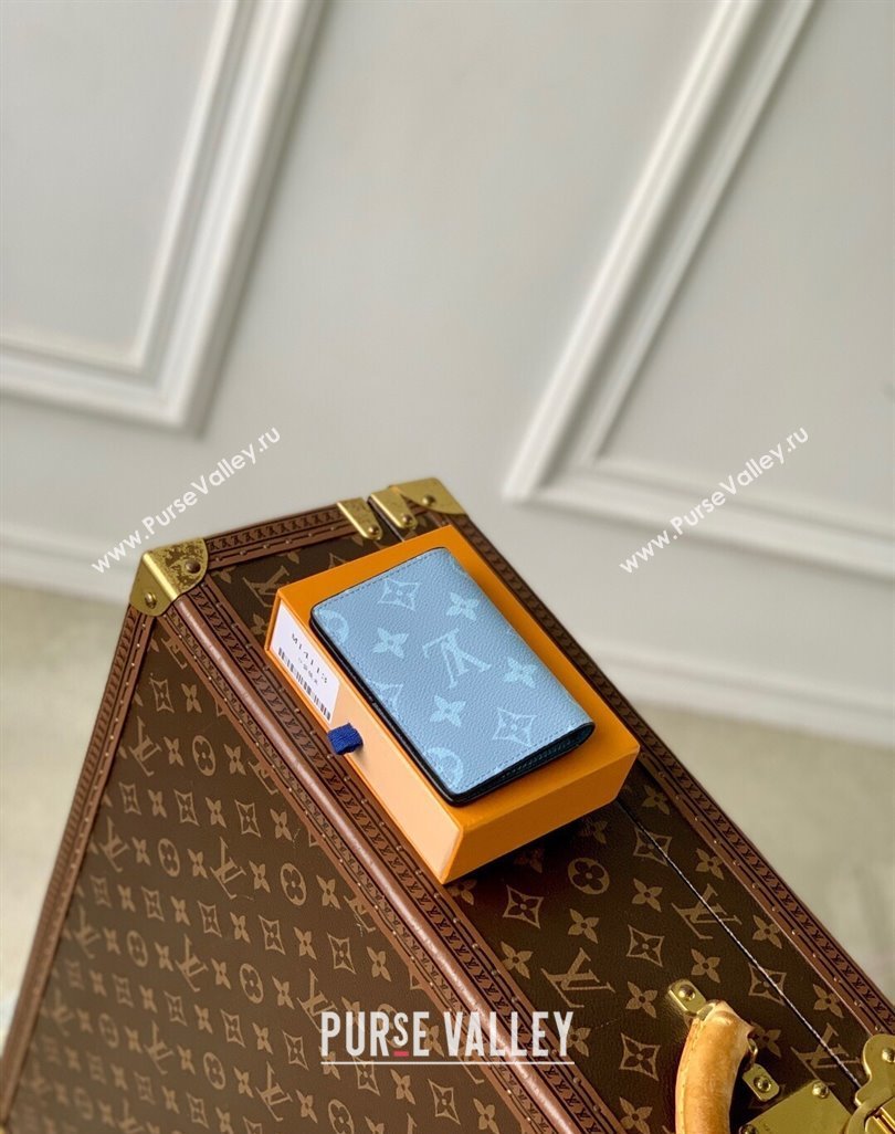 Louis Vuitton Pocket Organizer Wallet in Sky Blue Monogram Canvas and Leather M14112 2025 (KI-250523059)