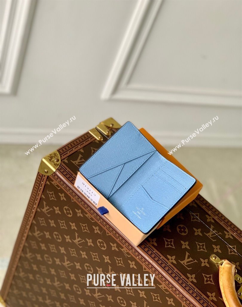 Louis Vuitton Pocket Organizer Wallet in Sky Blue Monogram Canvas and Leather M14112 2025 (KI-250523059)