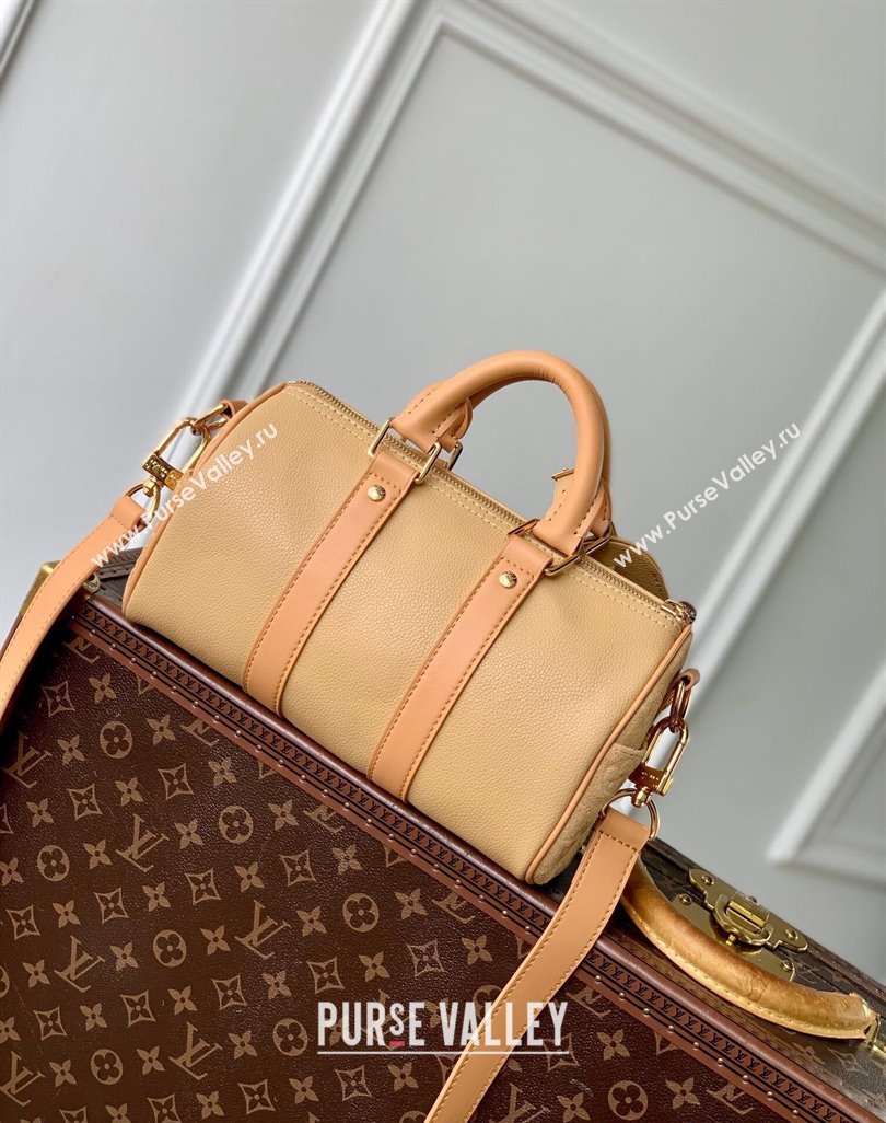 Louis Vuitton Mens Keepall Bandouliere 25 Bag in Beige Leather and Monogram Canvas M12627 2025 (KI-250524025)
