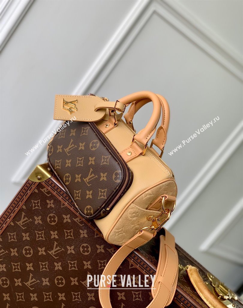 Louis Vuitton Mens Keepall Bandouliere 25 Bag in Beige Leather and Monogram Canvas M12627 2025 (KI-250524025)