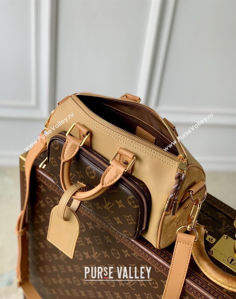 Louis Vuitton Mens Keepall Bandouliere 25 Bag in Beige Leather and Monogram Canvas M12627 2025 (KI-250524025)