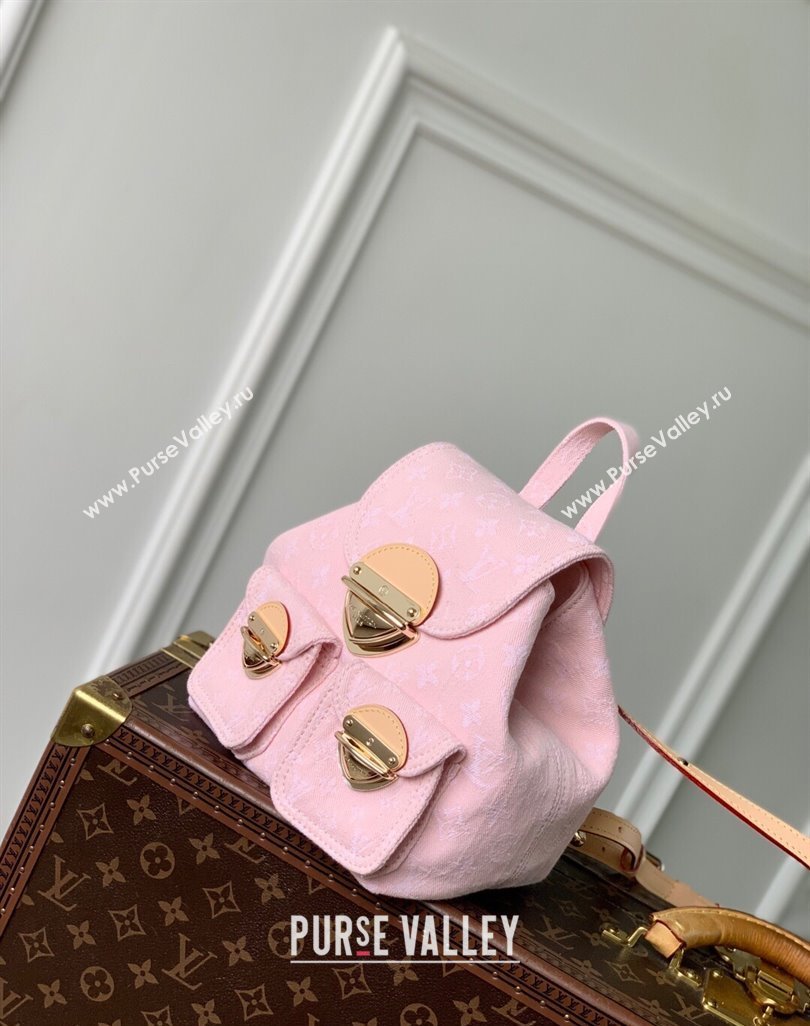 Louis Vuitton Venice Backpack bag in Washed Pink Certified Organic Cotton Denim 2025 M13031 (KI-250523031)