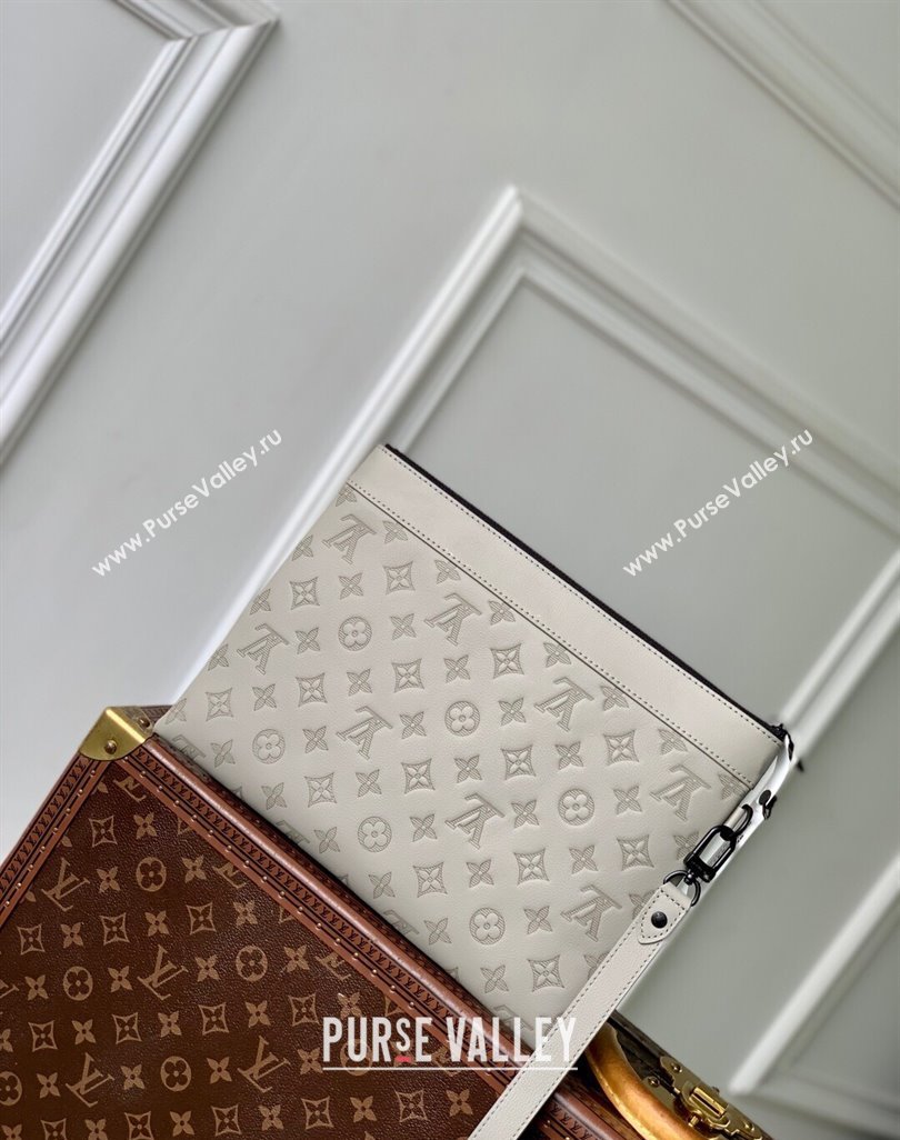 Louis Vuitton Mens Pochette To-Go Pouch in Sand Grey Monogram Shadow Leather M14914 2025 (KI-250523064)