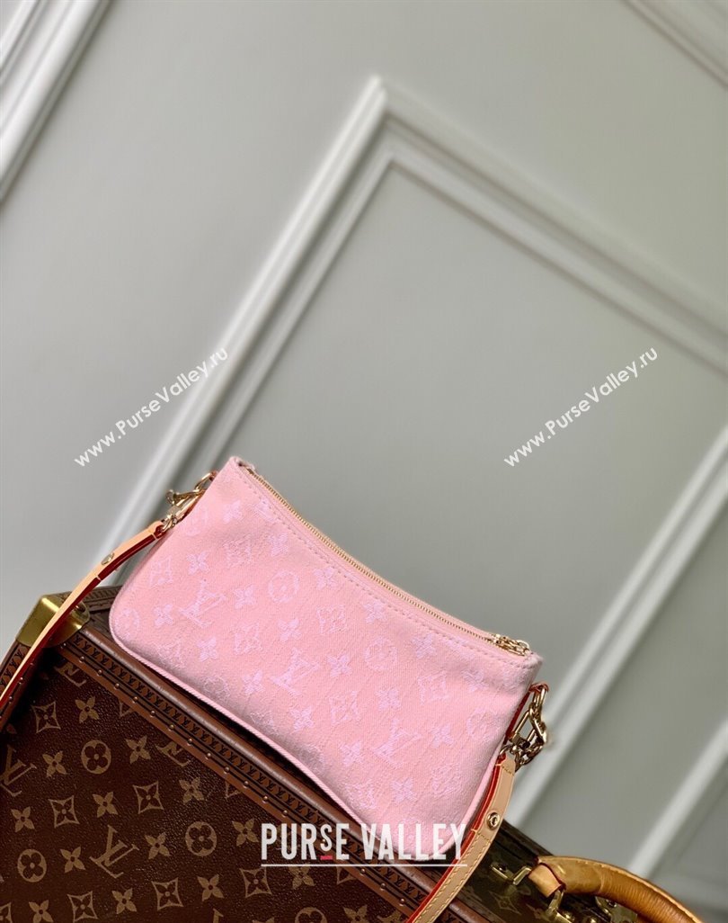 Louis Vuitton Liv Pochette Bag in Washed Pink Certified Organic Cotton Denim M14159 2025 (KI-250523033)