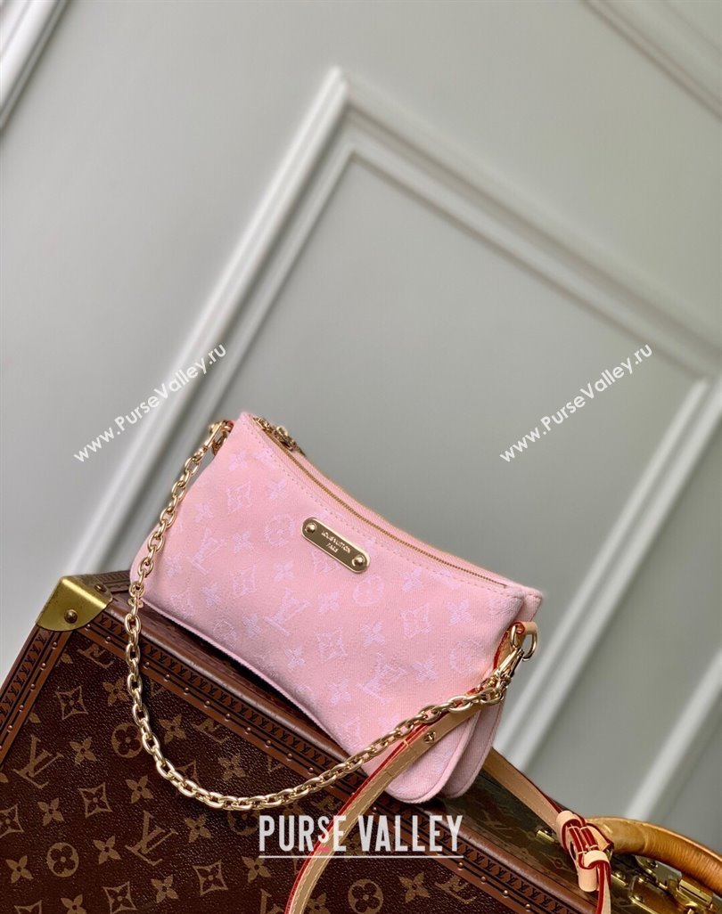 Louis Vuitton Liv Pochette Bag in Washed Pink Certified Organic Cotton Denim M14159 2025 (KI-250523033)