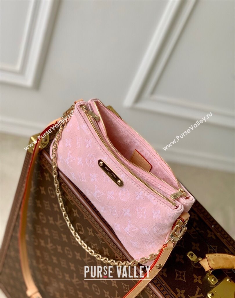 Louis Vuitton Liv Pochette Bag in Washed Pink Certified Organic Cotton Denim M14159 2025 (KI-250523033)