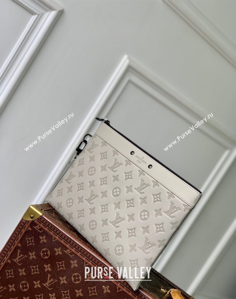 Louis Vuitton Mens Pochette To-Go Pouch in Sand Grey Monogram Shadow Leather M14914 2025 (KI-250523064)