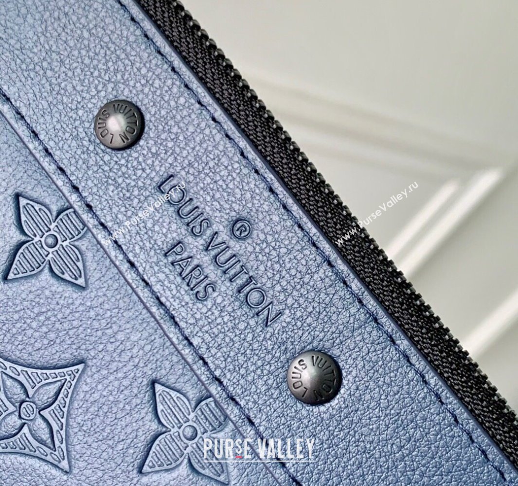 Louis Vuitton Mens Pochette To-Go Pouch in Sand Grey Monogram Shadow Leather M14914 Navy Blue 2025 (KI-250523066)