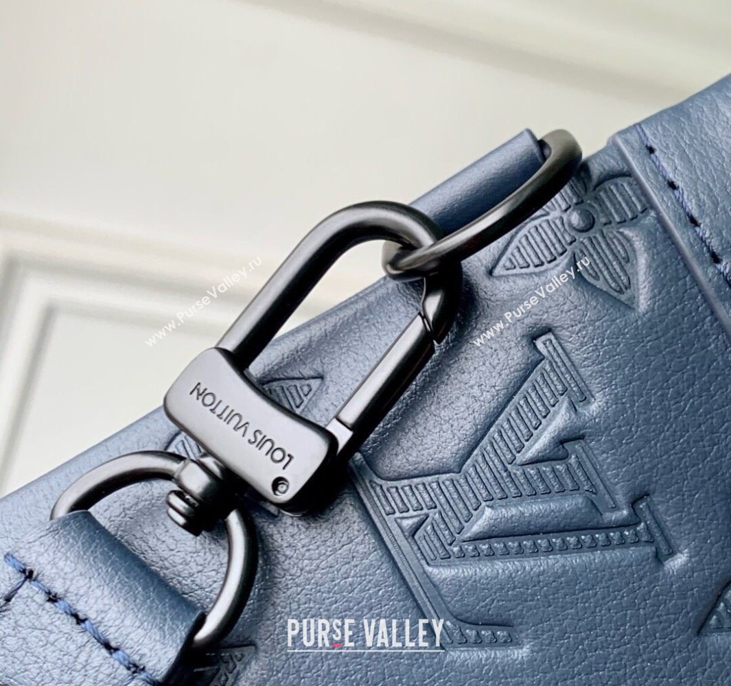 Louis Vuitton Mens Pochette To-Go Pouch in Sand Grey Monogram Shadow Leather M14914 Navy Blue 2025 (KI-250523066)