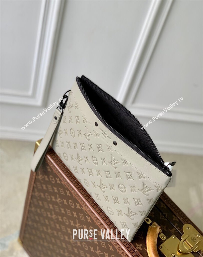 Louis Vuitton Mens Pochette To-Go Pouch in Sand Grey Monogram Shadow Leather M14914 2025 (KI-250523064)