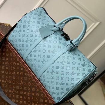 Louis Vuitton Keepall Bandouliere 50 Travel Bag in Sky Blue Monogram Shadow Leather M14842 2025 (KI-250523087)