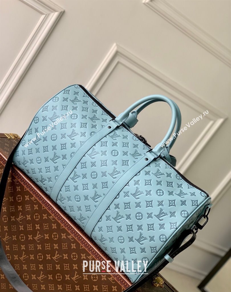 Louis Vuitton Keepall Bandouliere 50 Travel Bag in Sky Blue Monogram Shadow Leather M14842 2025 (KI-250523087)