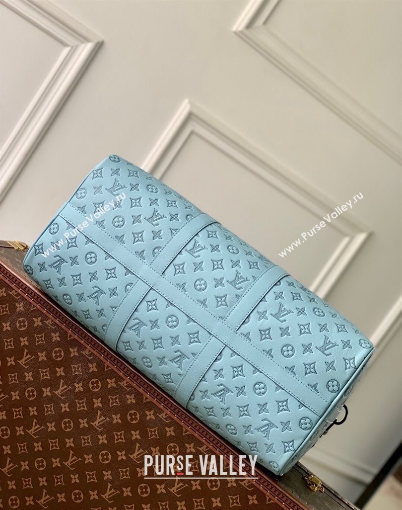 Louis Vuitton Keepall Bandouliere 50 Travel Bag in Sky Blue Monogram Shadow Leather M14842 2025 (KI-250523087)