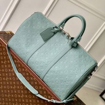 Louis Vuitton Mens Keepall Bandouliere 35 Bag in Monogram Leather M13865 Misty Lake Green 2025 (KI-250524037)