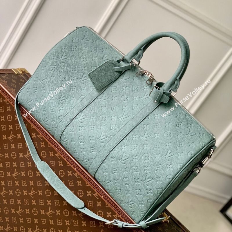 Louis Vuitton Mens Keepall Bandouliere 35 Bag in Monogram Leather M13865 Misty Lake Green 2025 (KI-250524037)