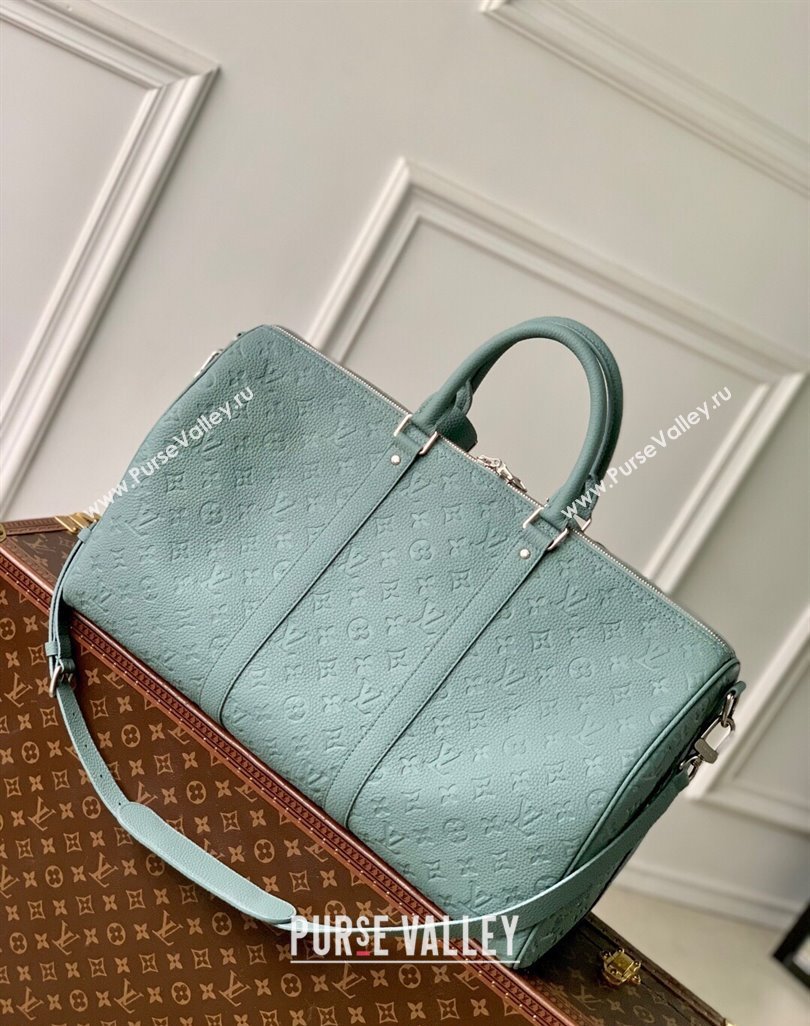 Louis Vuitton Mens Keepall Bandouliere 35 Bag in Monogram Leather M13865 Misty Lake Green 2025 (KI-250524037)