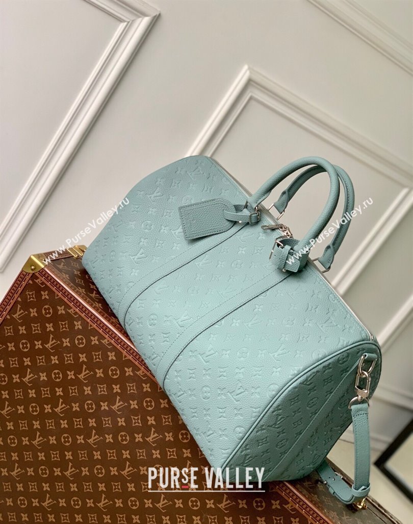 Louis Vuitton Mens Keepall Bandouliere 35 Bag in Monogram Leather M13865 Misty Lake Green 2025 (KI-250524037)