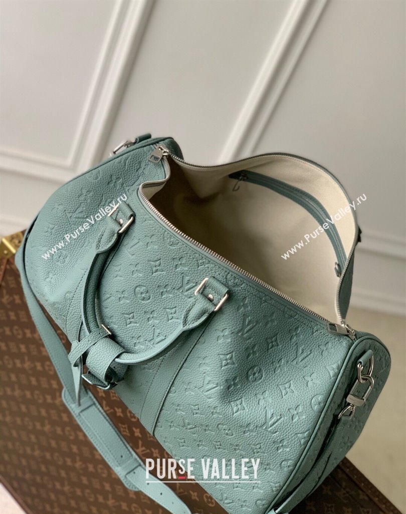 Louis Vuitton Mens Keepall Bandouliere 35 Bag in Monogram Leather M13865 Misty Lake Green 2025 (KI-250524037)