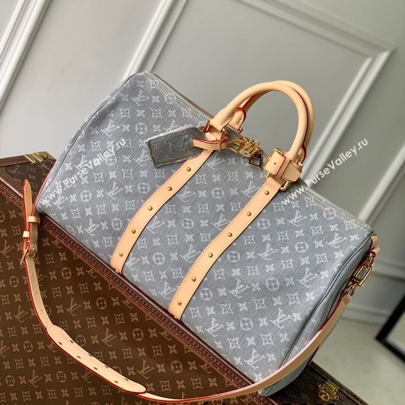Louis Vuitton Keepall Bandouliere 45 travel bag in Cloudy Grey Certified Organic Cotton M13748 2025 (KI-250523019)
