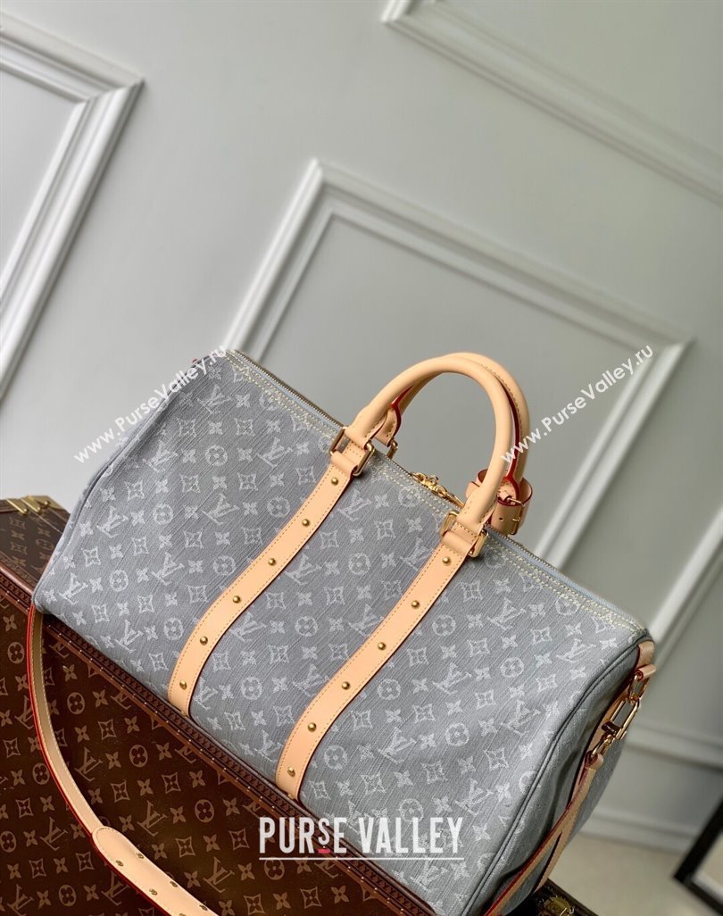 Louis Vuitton Keepall Bandouliere 45 travel bag in Cloudy Grey Certified Organic Cotton M13748 2025 (KI-250523019)
