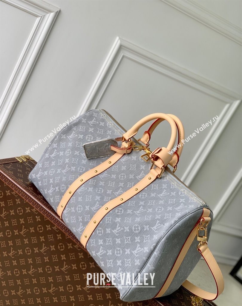 Louis Vuitton Keepall Bandouliere 45 travel bag in Cloudy Grey Certified Organic Cotton M13748 2025 (KI-250523019)