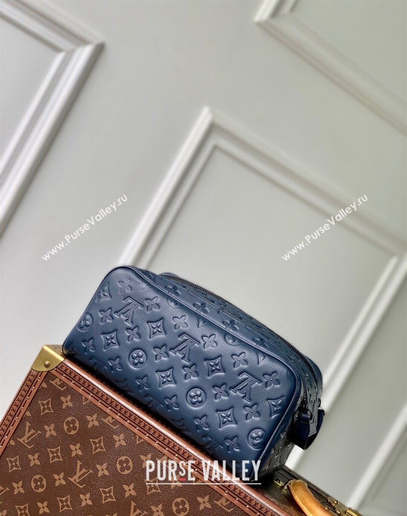 Louis Vuitton Dopp Kit Clutch in Navy Blue Monogram Shadow Leather M14843 2025 (KI-250523080)