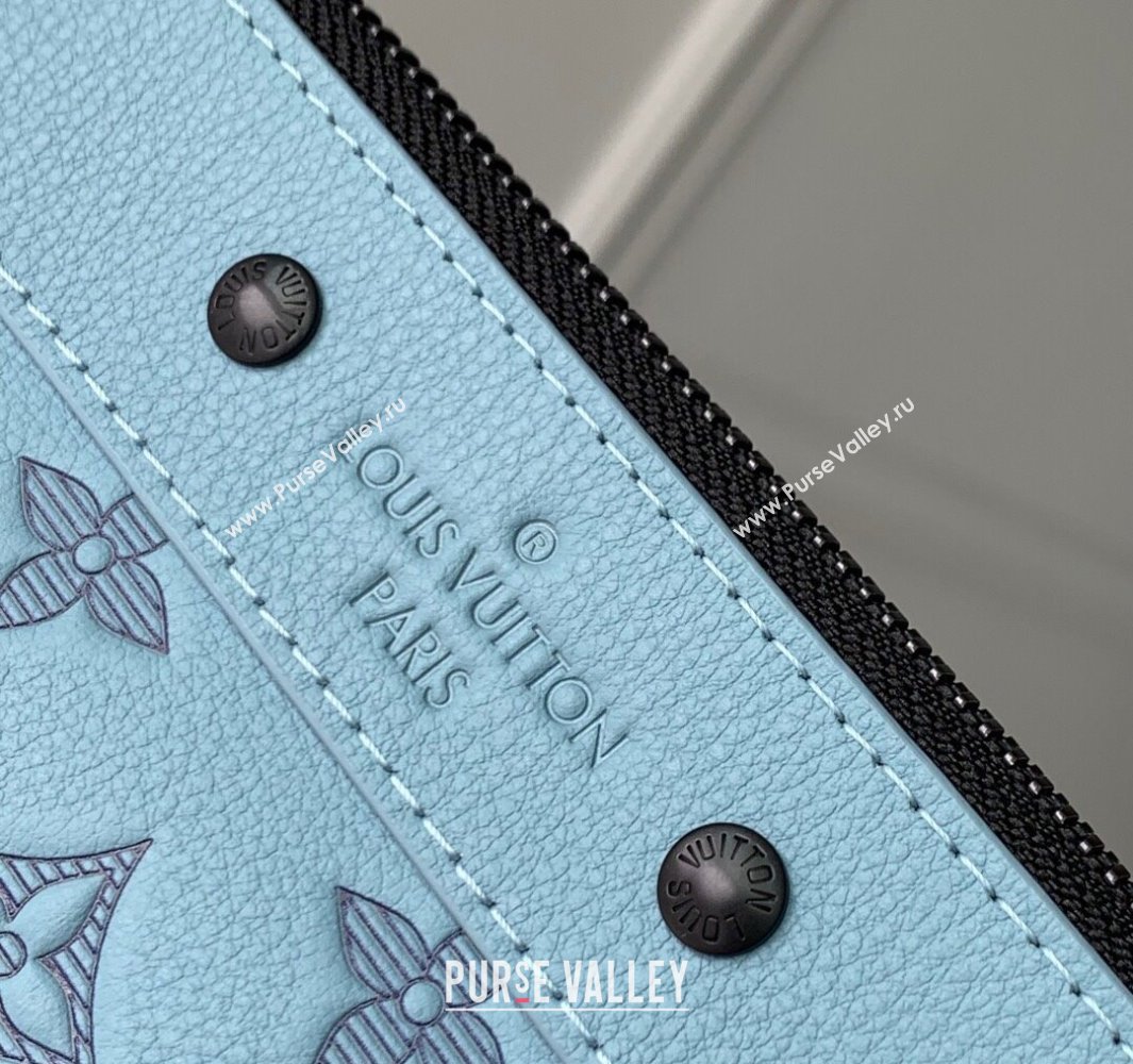 Louis Vuitton Mens Pochette To-Go Pouch in Sand Grey Monogram Shadow Leather M14914 Sky Blue 2025 (KI-250523065)