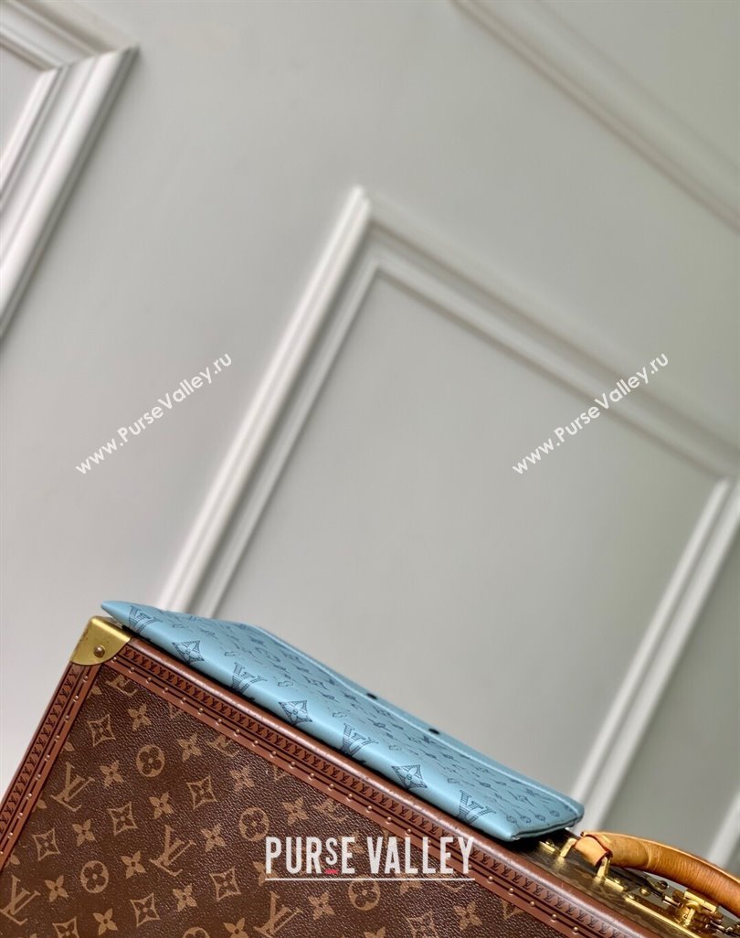 Louis Vuitton Mens Pochette To-Go Pouch in Sand Grey Monogram Shadow Leather M14914 Sky Blue 2025 (KI-250523065)
