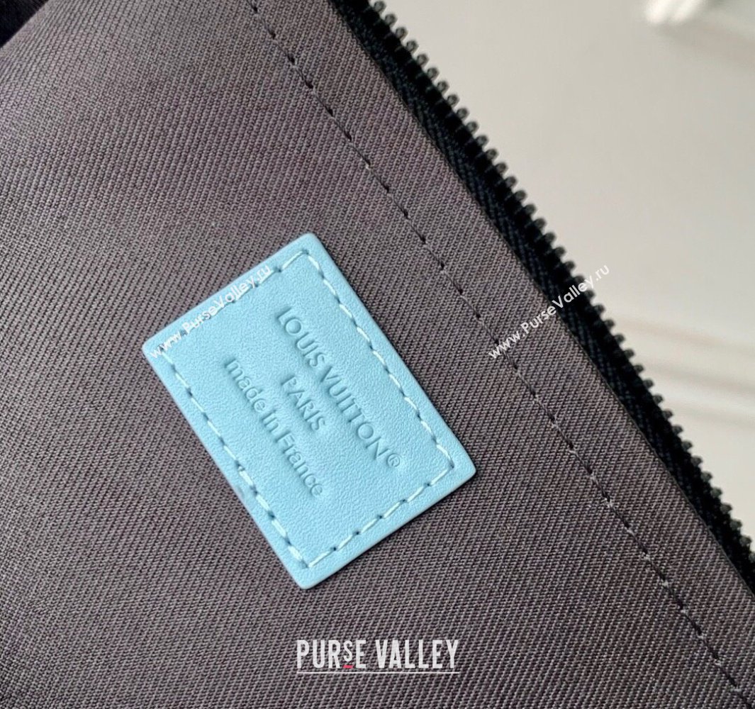 Louis Vuitton Mens Pochette To-Go Pouch in Sand Grey Monogram Shadow Leather M14914 Sky Blue 2025 (KI-250523065)