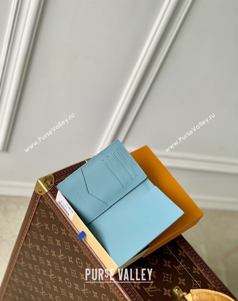Louis Vuitton Passport Cover in Sky Blue Monogram Shadow Leather M14798 2025 (KI-250523067)