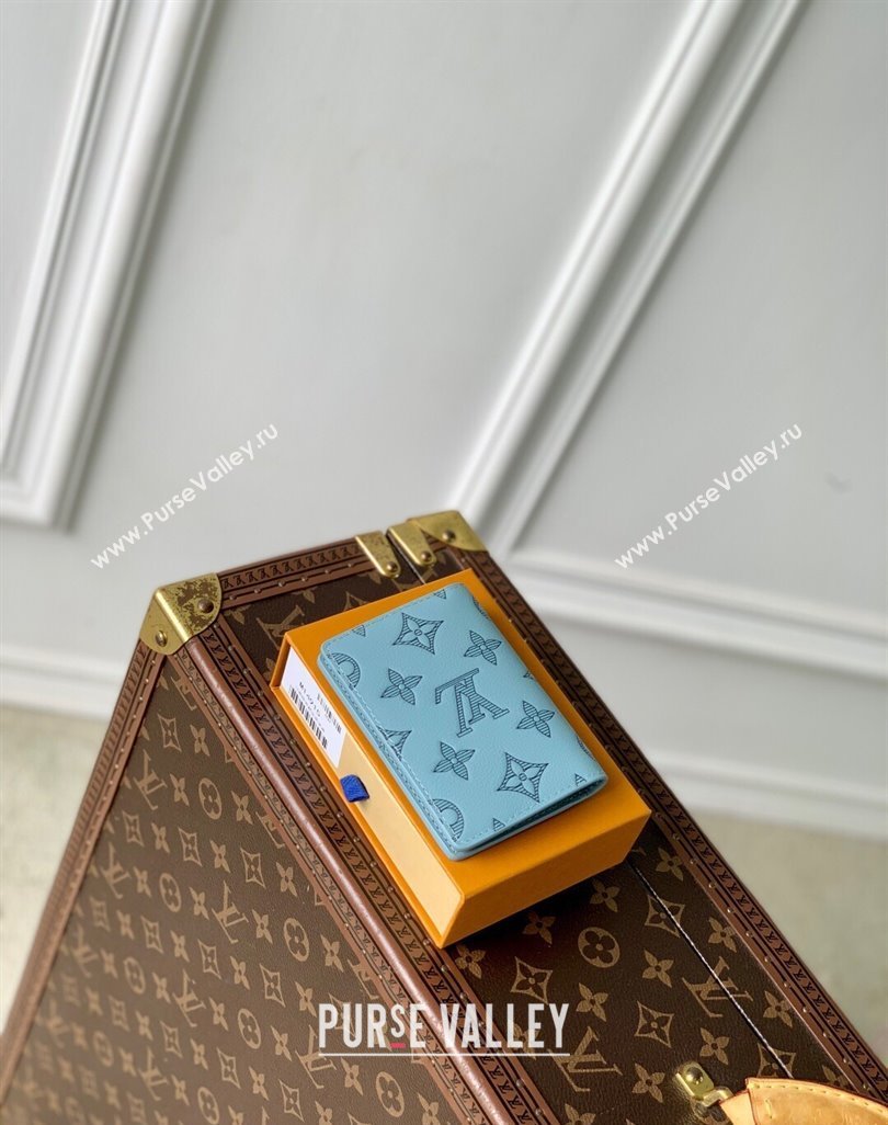 Louis Vuitton Pocket Organizer Wallet in Sky Blue Monogram Shadow Leather M14861 2025 (KI-250523072)
