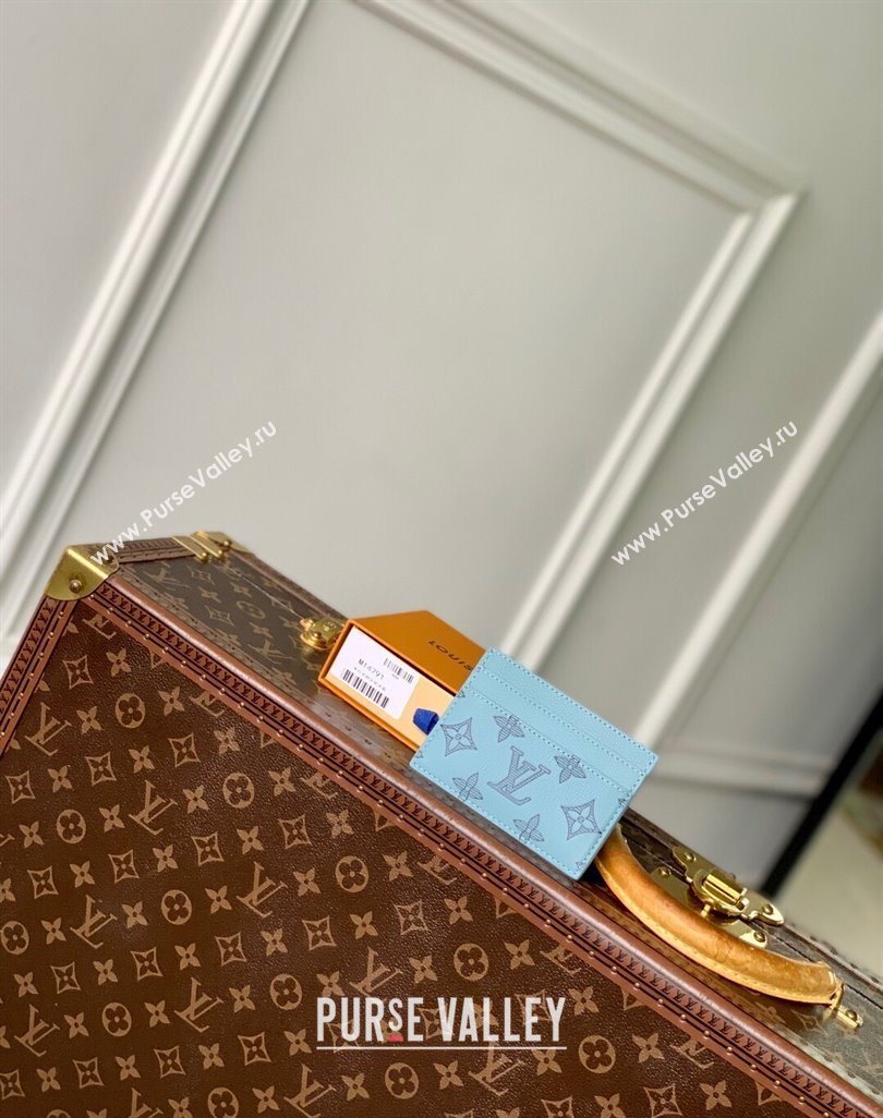 Louis Vuitton Double Card Holder in Sky Blue Monogram Shadow Leather M14791 2025 (KI-250523075)