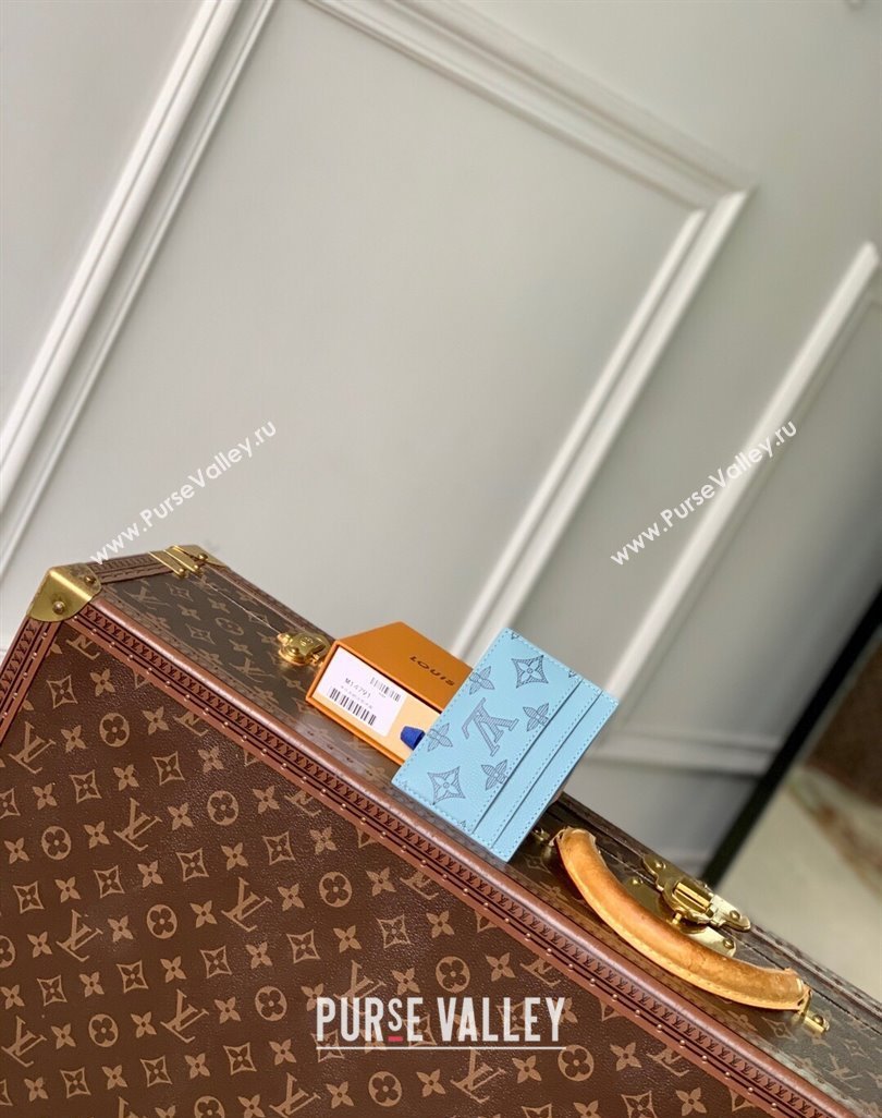 Louis Vuitton Double Card Holder in Sky Blue Monogram Shadow Leather M14791 2025 (KI-250523075)