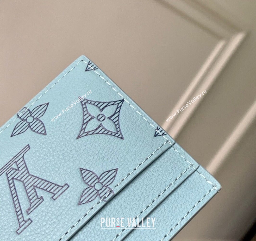 Louis Vuitton Double Card Holder in Sky Blue Monogram Shadow Leather M14791 2025 (KI-250523075)