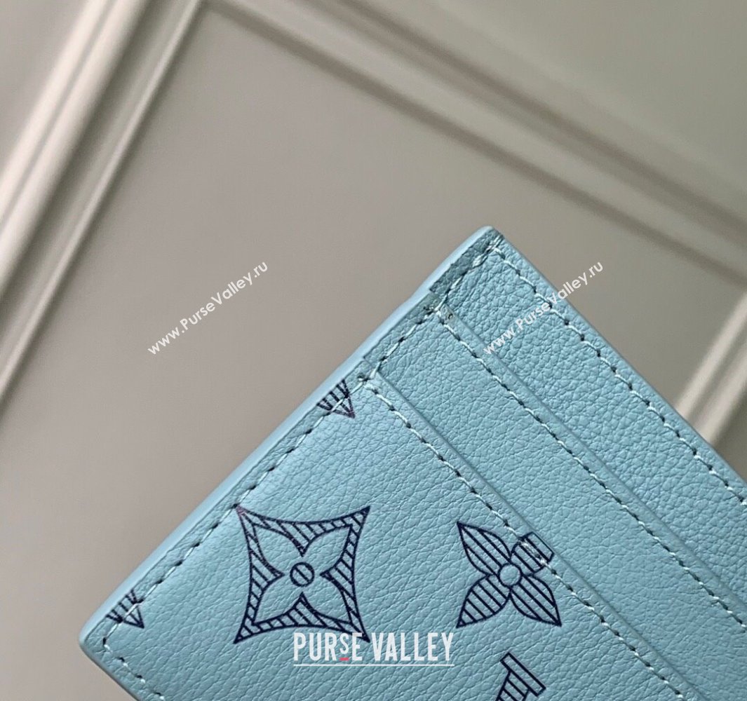 Louis Vuitton Double Card Holder in Sky Blue Monogram Shadow Leather M14791 2025 (KI-250523075)