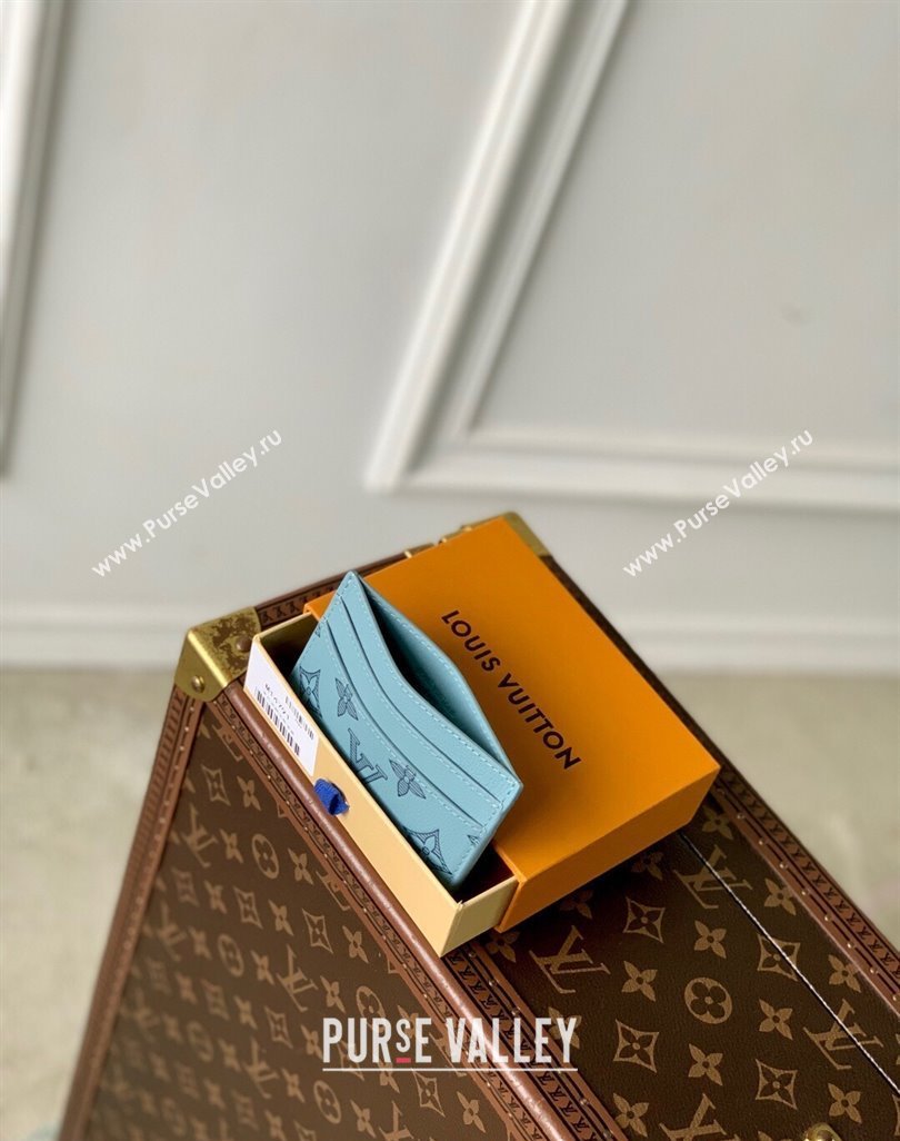 Louis Vuitton Double Card Holder in Sky Blue Monogram Shadow Leather M14791 2025 (KI-250523075)