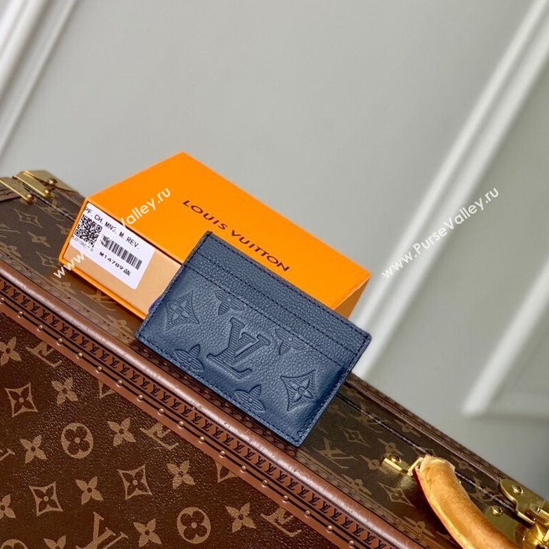 Louis Vuitton Double Card Holder in Navy Blue Monogram Shadow Leather M14789 2025 (KI-250523076)