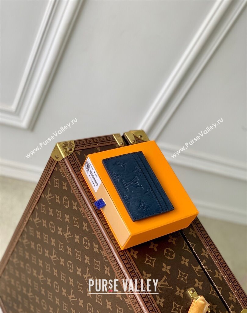 Louis Vuitton Double Card Holder in Navy Blue Monogram Shadow Leather M14789 2025 (KI-250523076)