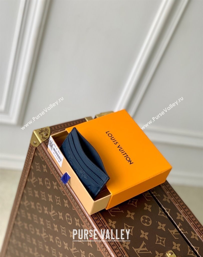 Louis Vuitton Double Card Holder in Navy Blue Monogram Shadow Leather M14789 2025 (KI-250523076)