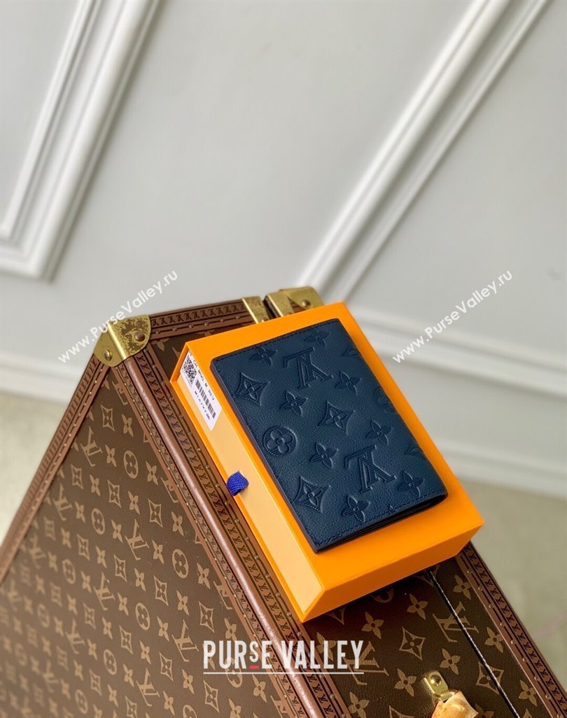 Louis Vuitton Passport Cover in Navy Blue Monogram Shadow Leather M14792 2025 (KI-250523069)