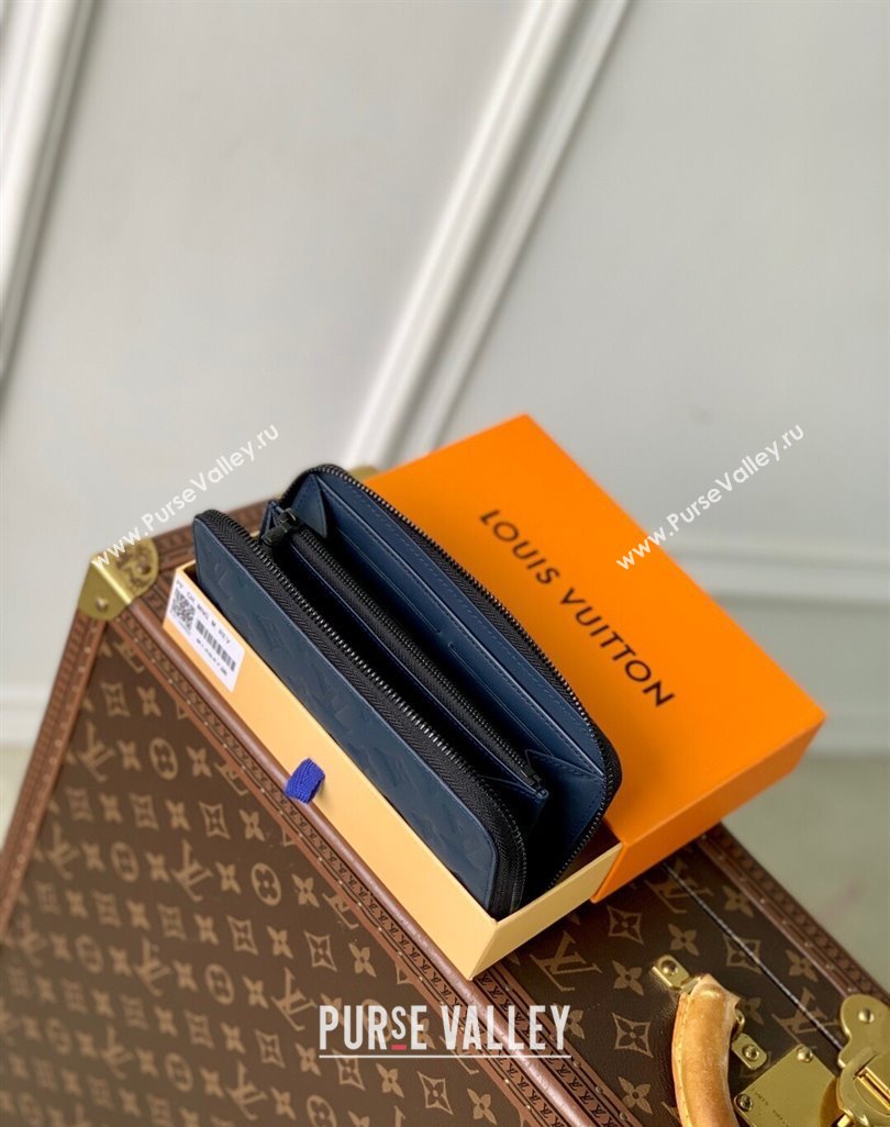 Louis Vuitton Zippy Wallet Horizontal in Navy Blue Monogram Shadow Leather 2025 M14847 (KI-250523078)