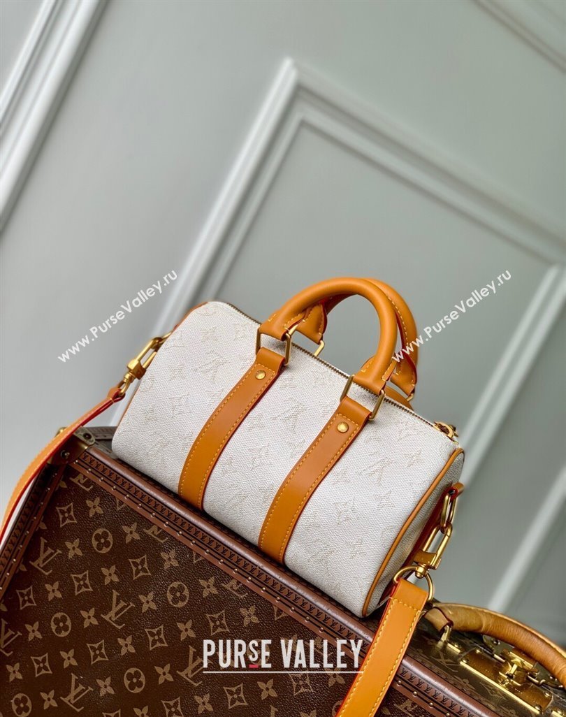 Louis Vuitton Keepall Bandouliere 25 Bag in Monogram Heritage Canvas Off-White 2025 M15076 (KI-250524003)