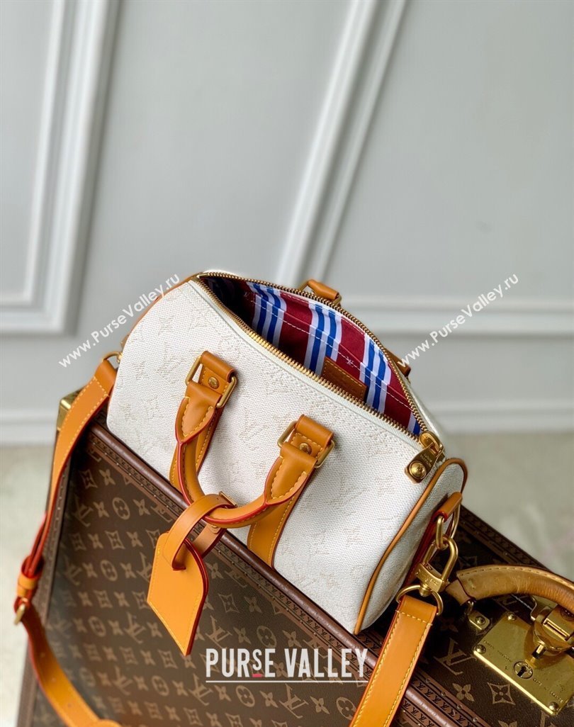Louis Vuitton Keepall Bandouliere 25 Bag in Monogram Heritage Canvas Off-White 2025 M15076 (KI-250524003)